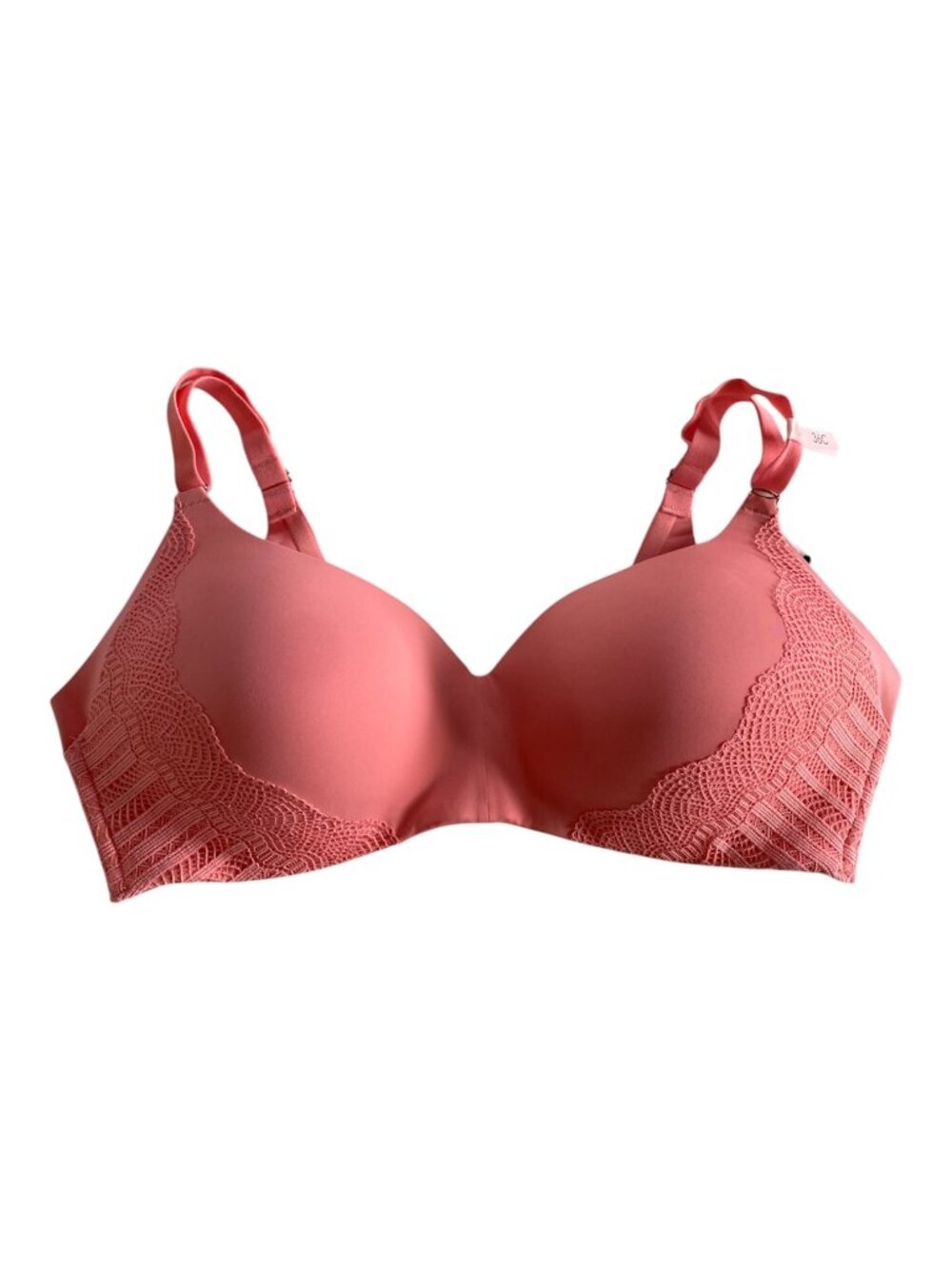 la Vie En Rose Sleek back Wireless Lace Trim Bra Coral NWT 36C
